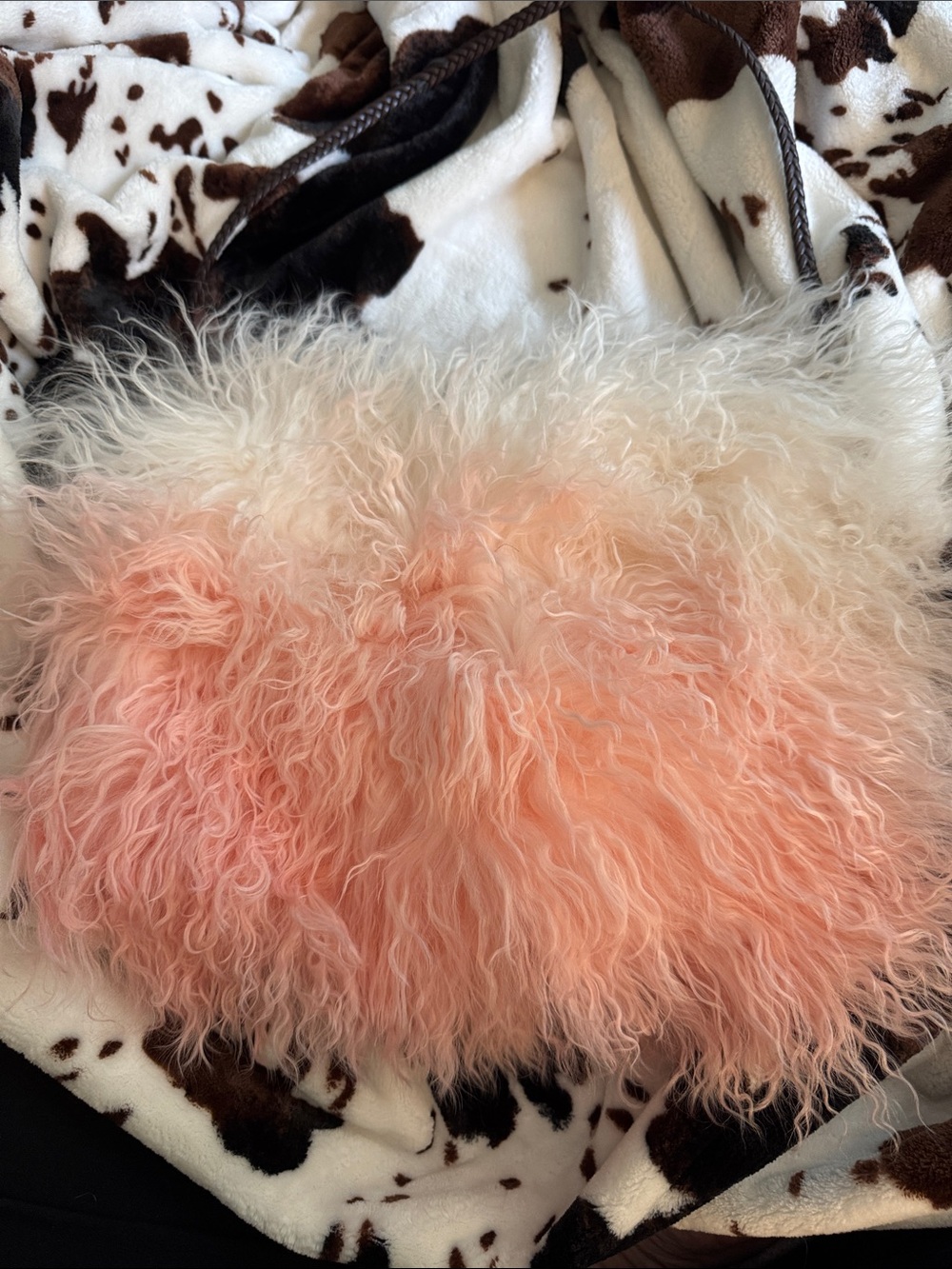 Stylish Pink Ombre real sheepskin Fur Crossbody Bag